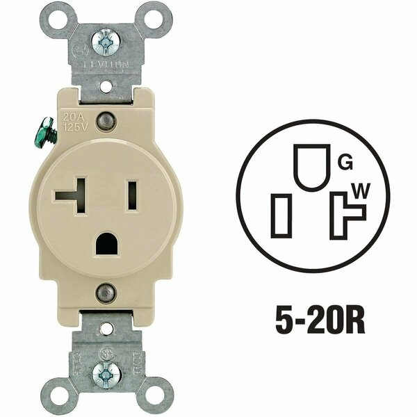 Leviton 20A Ivory Commercial Grade 5-20R Tamper Resistant Single Outlet R51-T5020-0IS